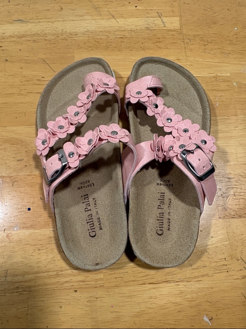 Giulia Palai Pink Floral Double-Strap Kids Sandals with Buckle
